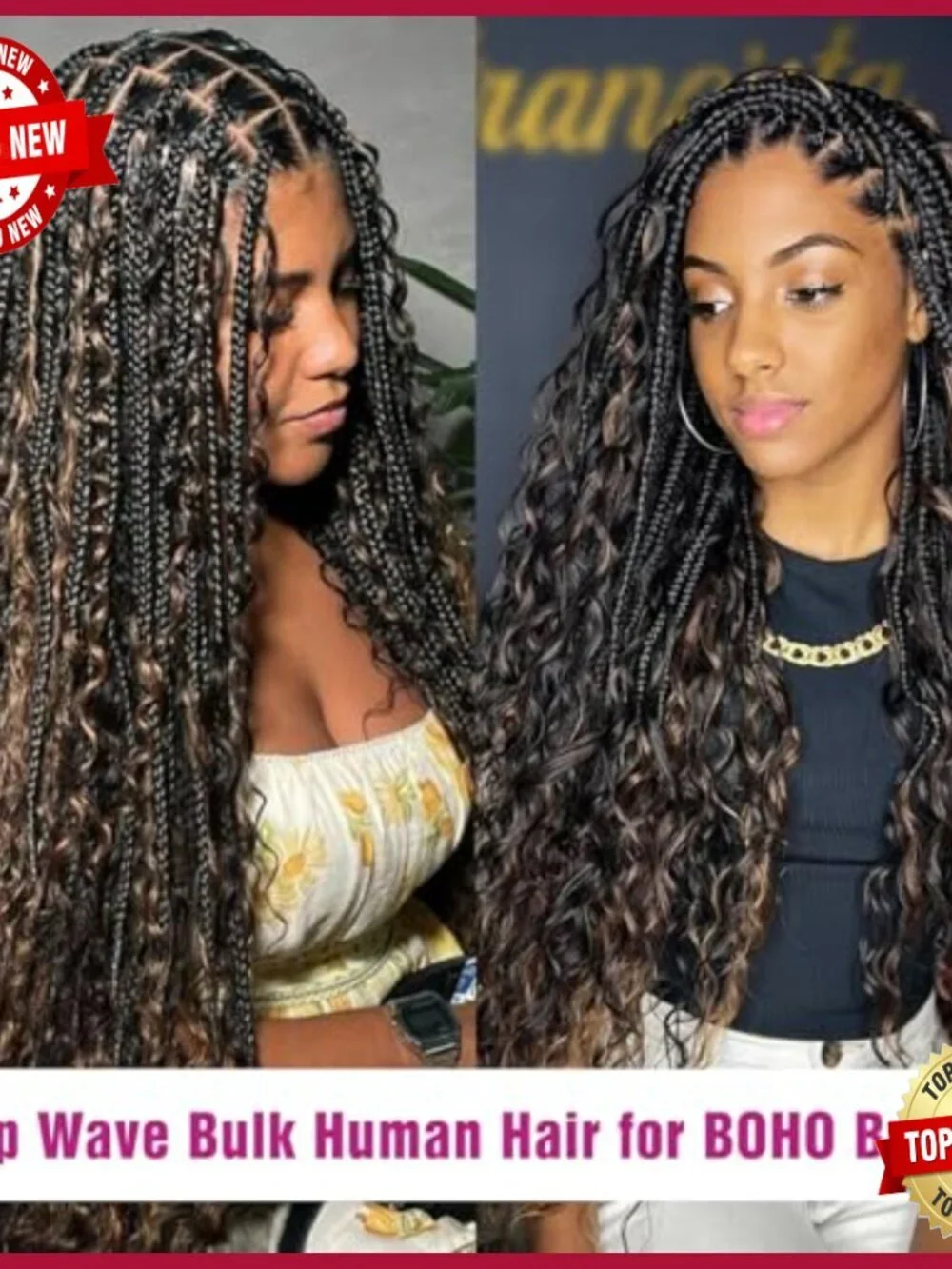 22 Inch Deep Wave Human Hair Extensions for Boho Braids 100g Bundle